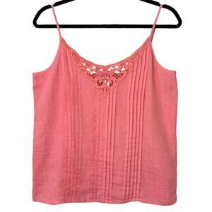 Sundance Linen Crochet Cami Tank Top Sleeveless Blouse Coral Size Small Boho